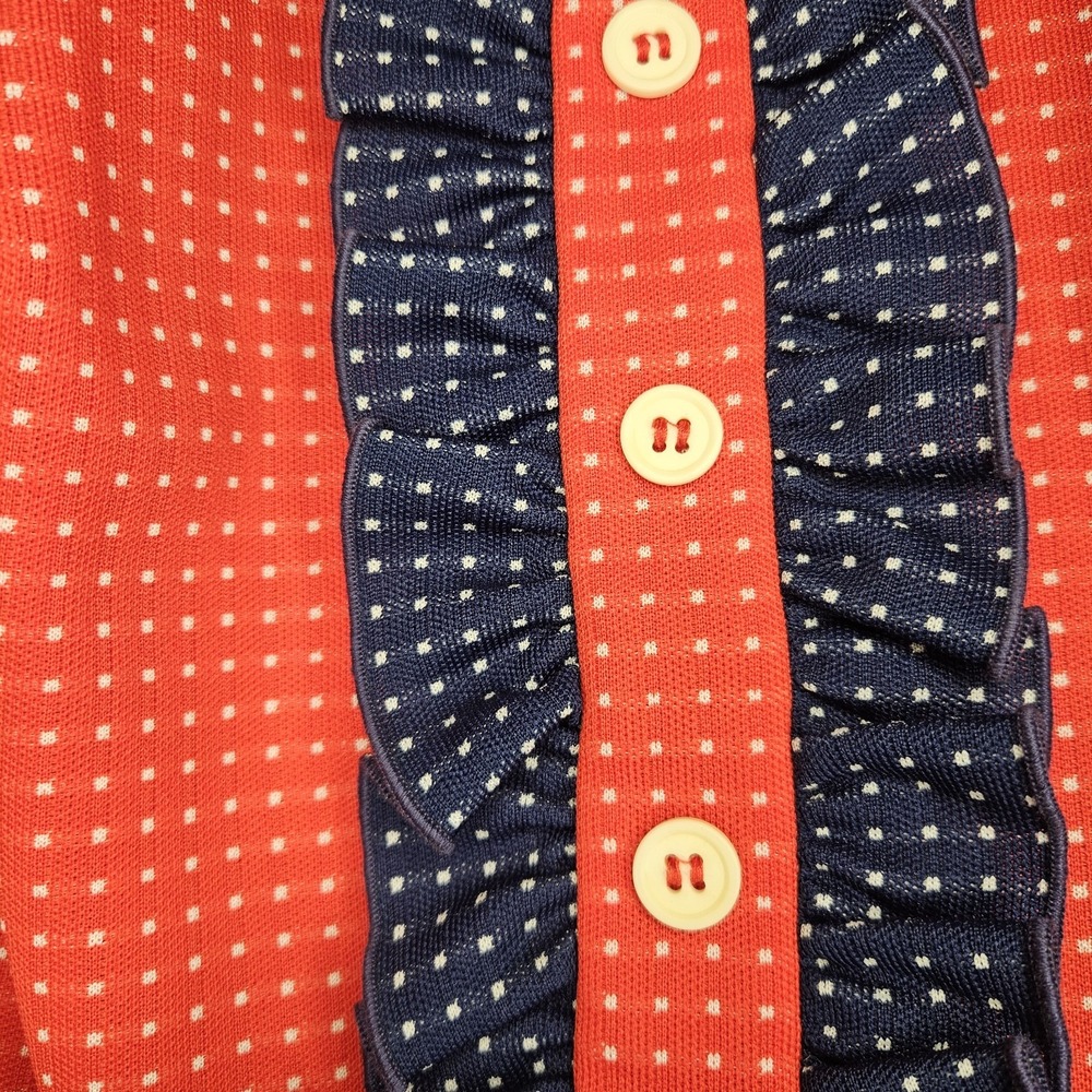 Vintage 70s Bayberry Prairie Maxi Dress Pin Dot Polka Ruffle Americana Red Blue - Picture 5 of 13